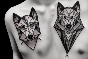 A baby wolf with angular modern shapes tattoo idea