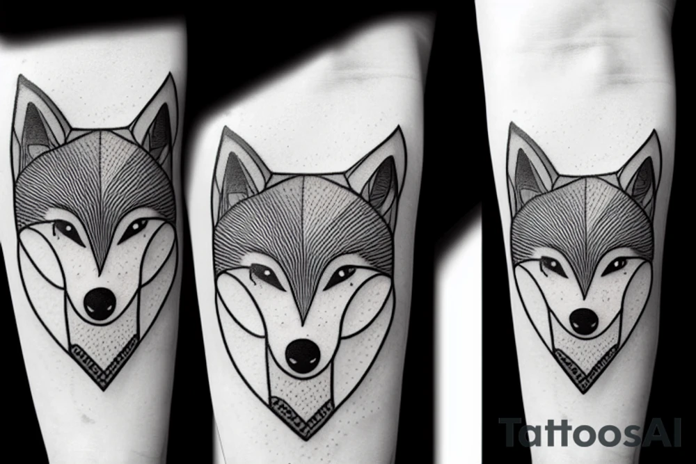 A baby wolf with angular modern shapes tattoo idea