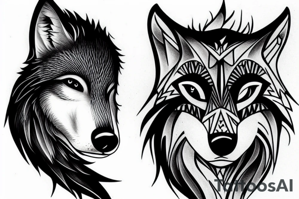 A baby wolf with angular modern shapes tattoo idea