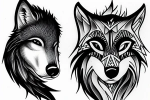 A baby wolf with angular modern shapes tattoo idea