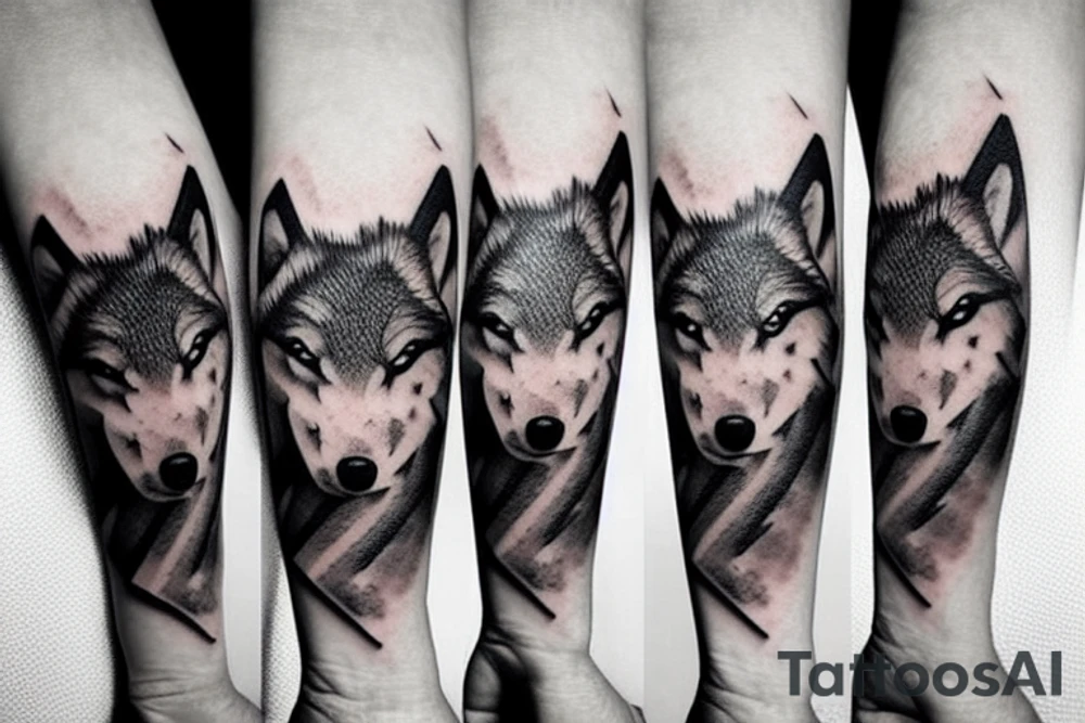 A baby wolf with angular modern shapes tattoo idea