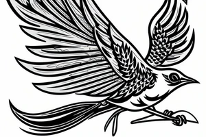 a mockingbird flying with a scroll in its beak tattoo idea
