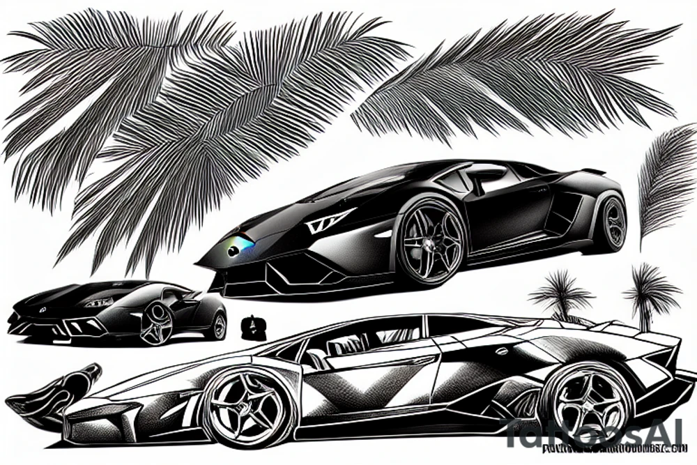 Lamborghini in Front of palms tattoo idea