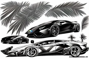 Lamborghini in Front of palms tattoo idea