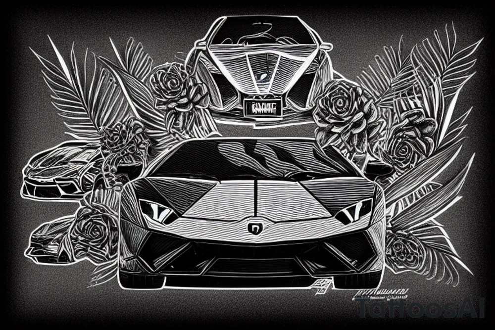 Lamborghini in Front of palms tattoo idea