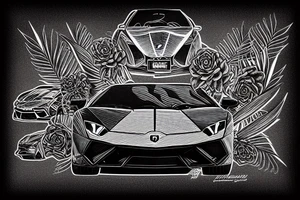 Lamborghini in Front of palms tattoo idea