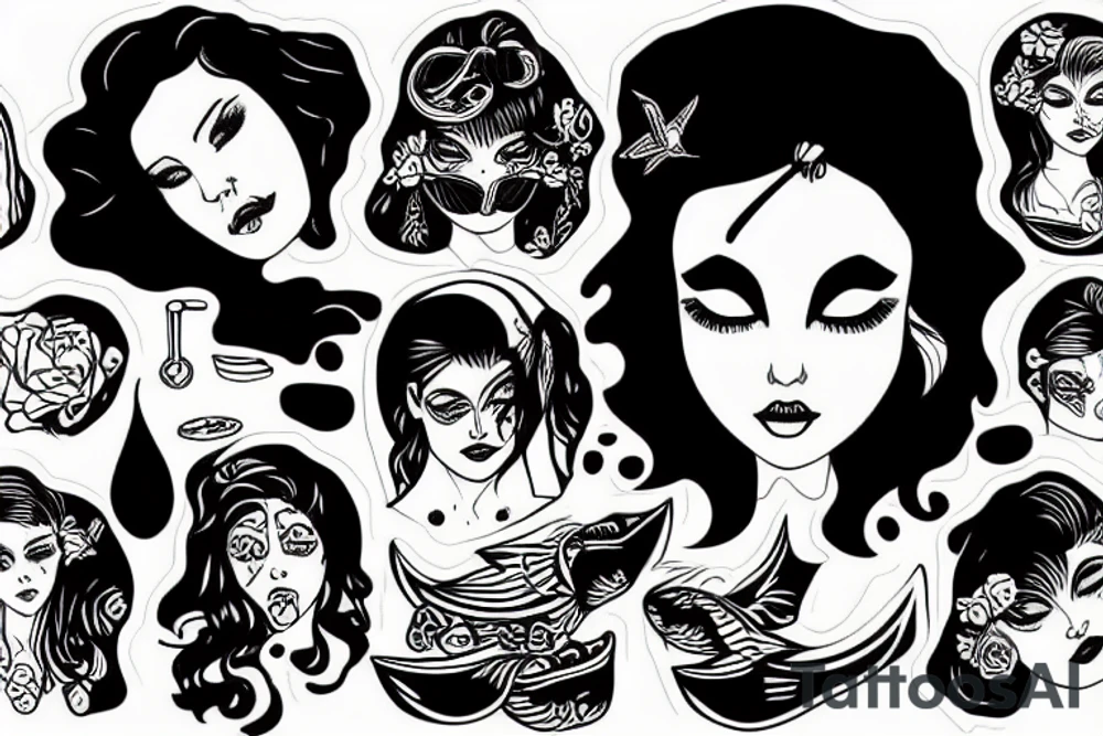 Girl face drowning tattoo idea