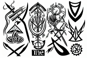 Mixture of trident, axe, arrow and chakra tattoo idea