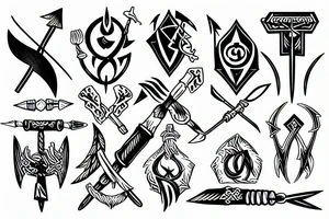 Mixture of trident, axe, arrow and chakra tattoo idea