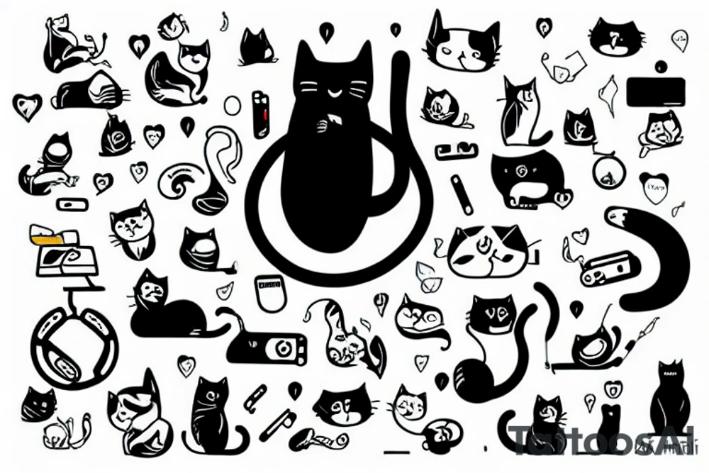 cat with technology tattoo idea