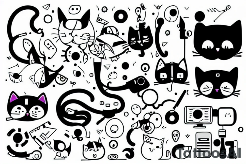 cat with technology tattoo idea