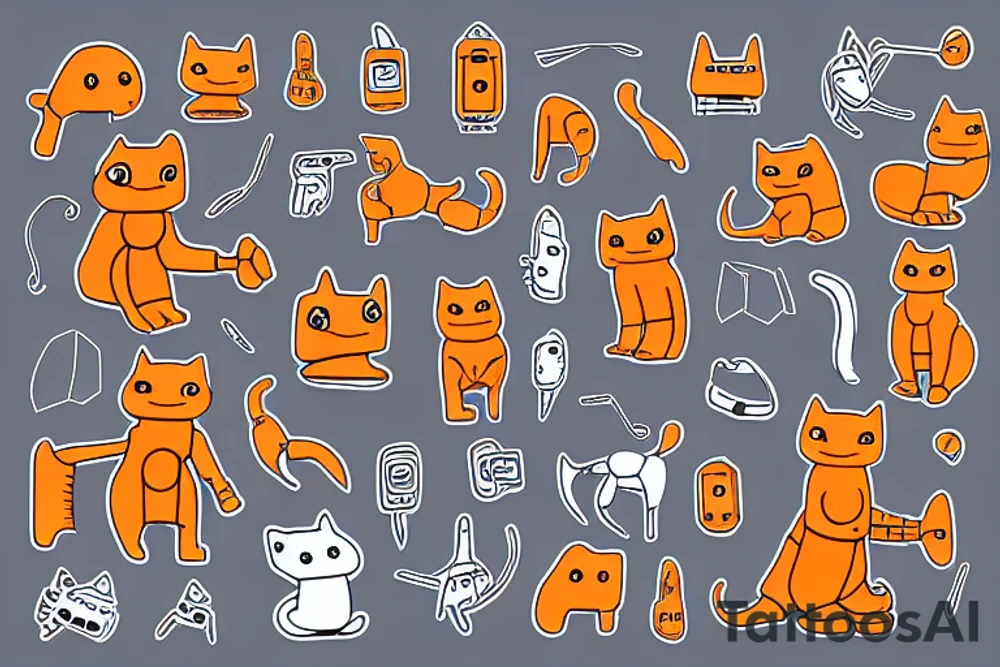 orange cat robot tattoo idea