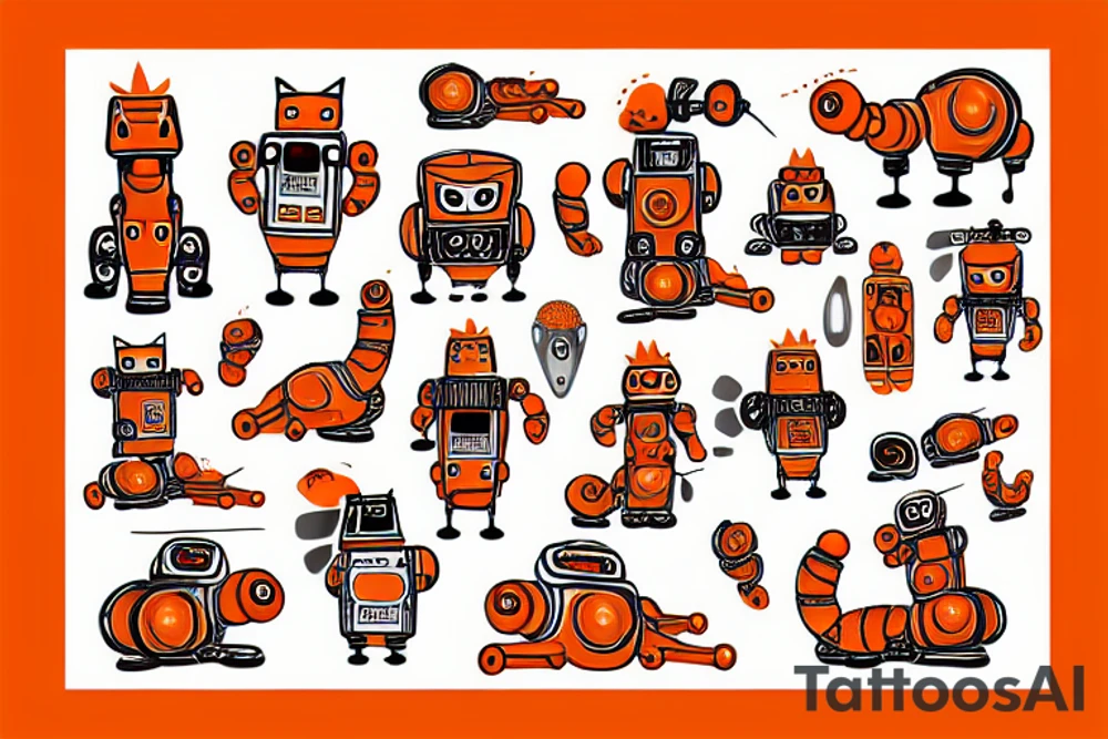 orange cat robot tattoo idea