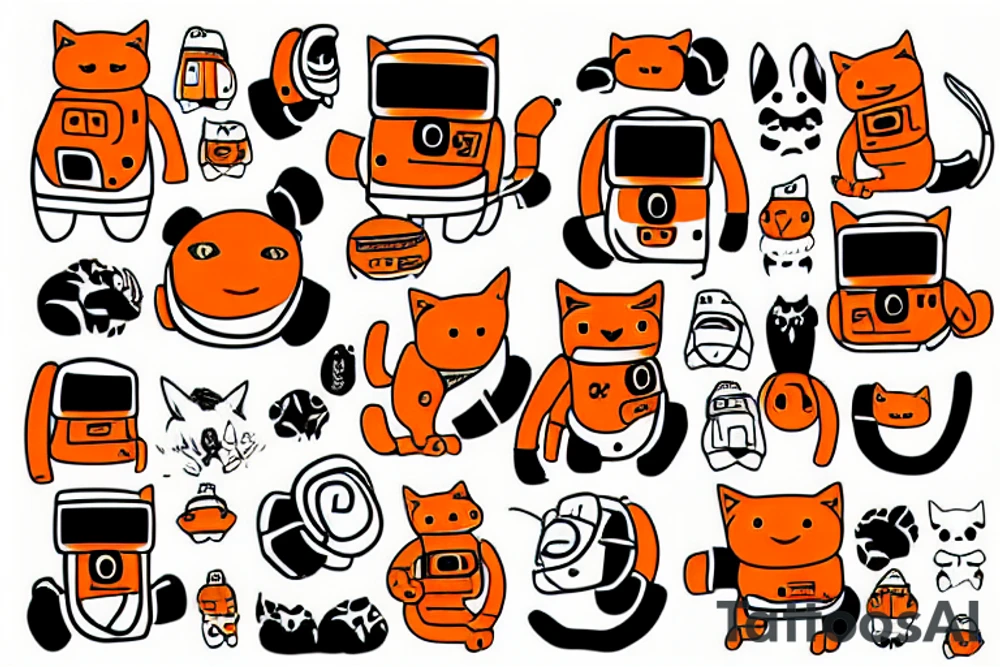 orange cat robot tattoo idea