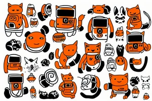 orange cat robot tattoo idea