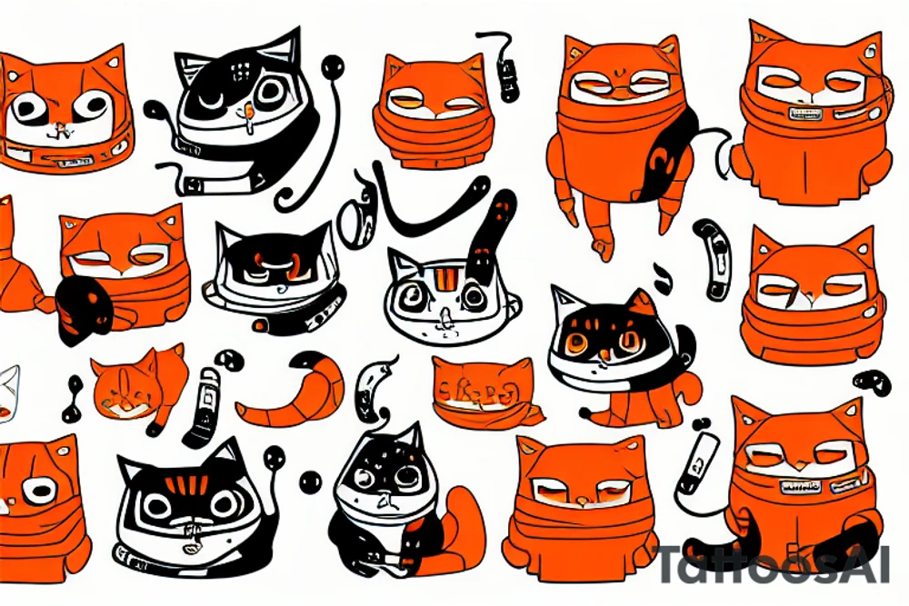 orange cat robot tattoo idea