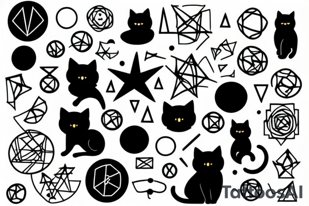 Alchemist Circle With a Black cat in the middle tattoo idea