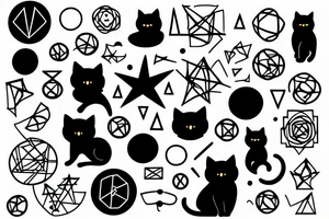 Alchemist Circle With a Black cat in the middle tattoo idea
