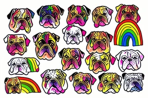 bulldog wearing a rainbow shirt and gold necklace tattoo idea