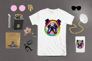 bulldog wearing a rainbow shirt and gold necklace tattoo idea