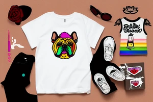 bulldog wearing a rainbow shirt and gold necklace tattoo idea