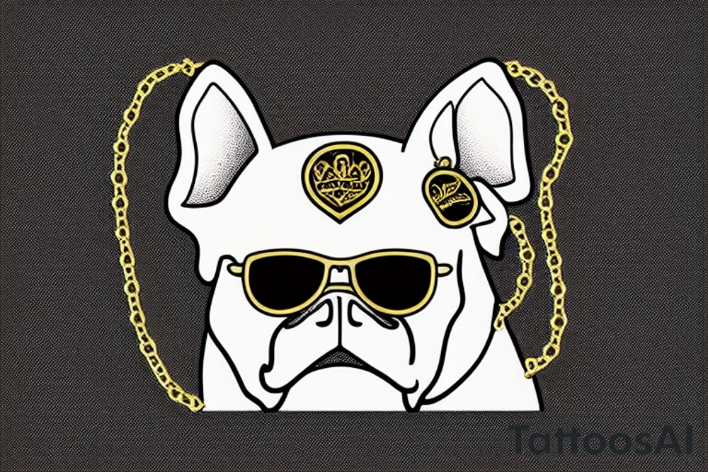 bulldog wearing sunglass and gold necklace tattoo idea