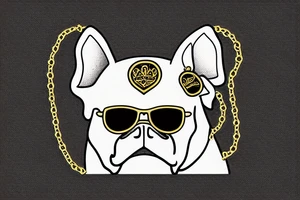 bulldog wearing sunglass and gold necklace tattoo idea