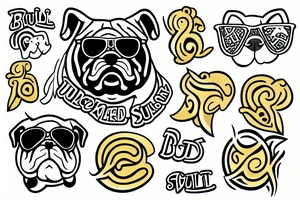 bulldog wearing sunglass and gold necklace tattoo idea