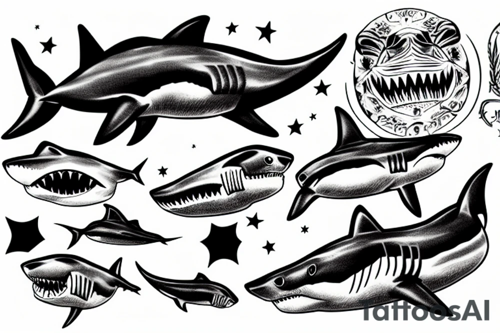 Great white shark with empty eyes tattoo idea
