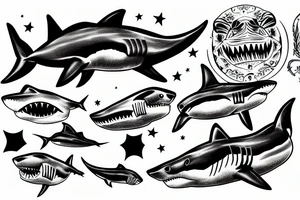 Great white shark with empty eyes tattoo idea