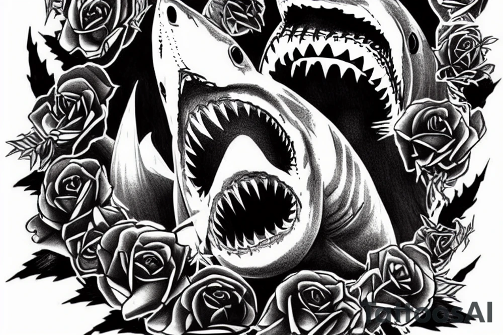 Horror great white shark tattoo idea