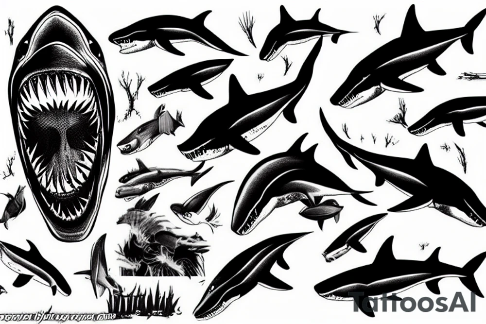 Horror great white shark tattoo idea