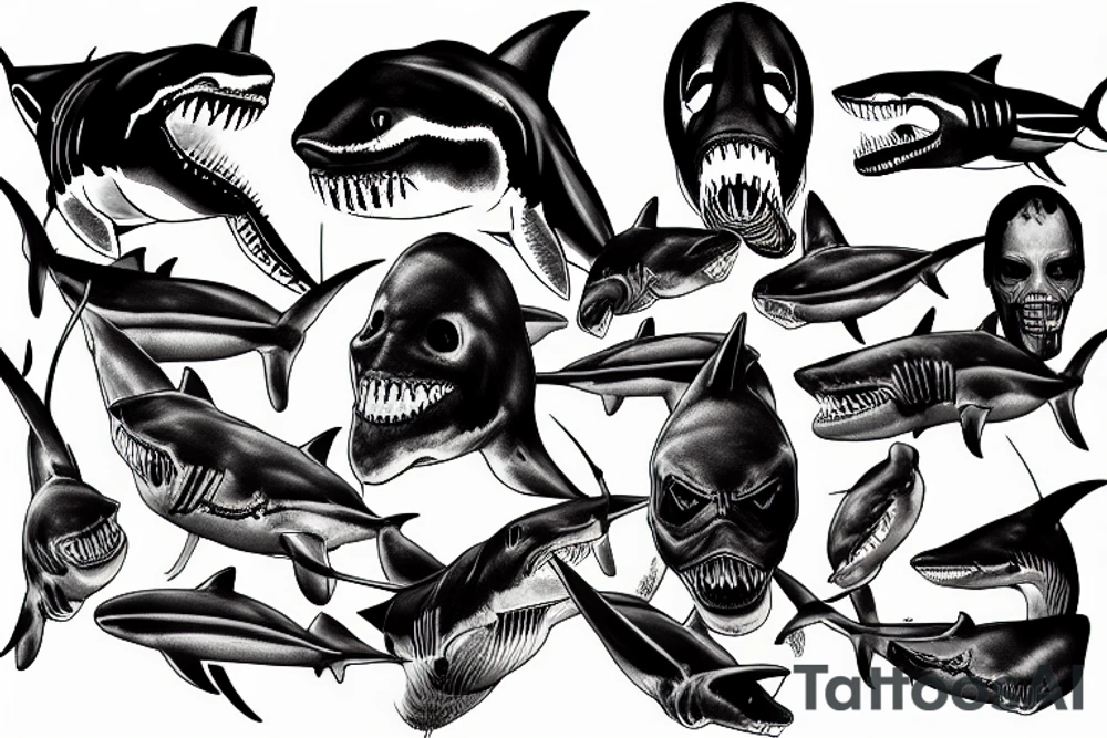 Horror great white shark tattoo idea