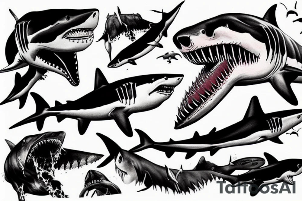 Horror great white shark tattoo idea