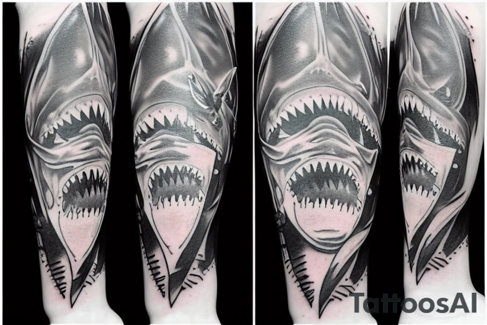 Great white shark with white eyes tattoo idea