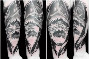 Great white shark with white eyes tattoo idea