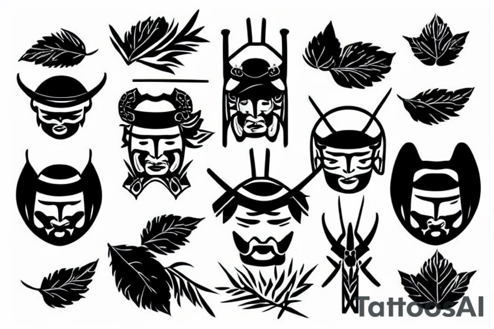 samurai with leaves tattoo idea