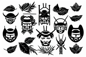 samurai with leaves tattoo idea