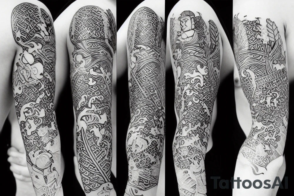 samurai with leaves tattoo idea