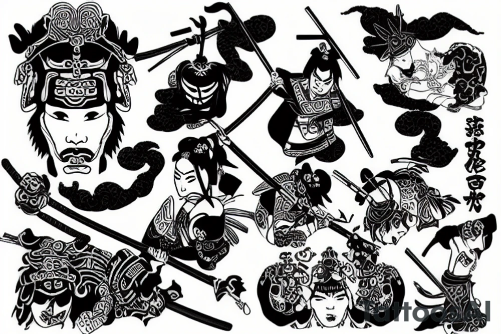 samurai in valley tattoo idea