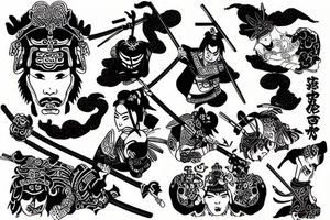 samurai in valley tattoo idea