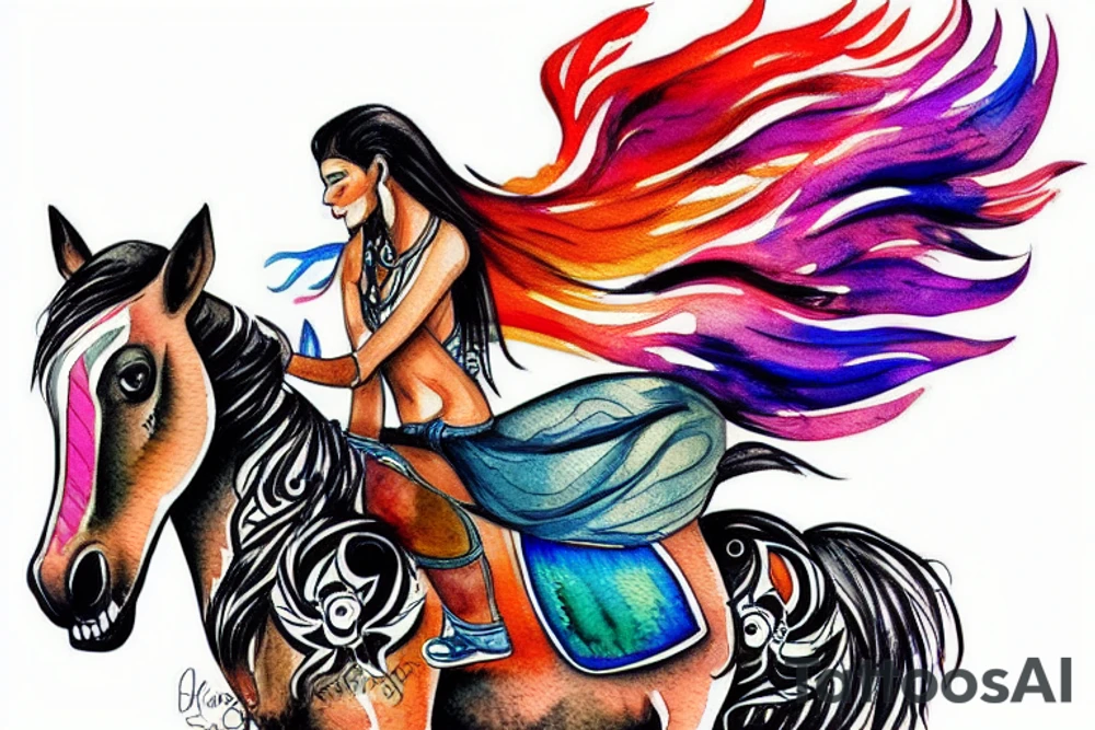 Indian riding a mustang fast tattoo idea