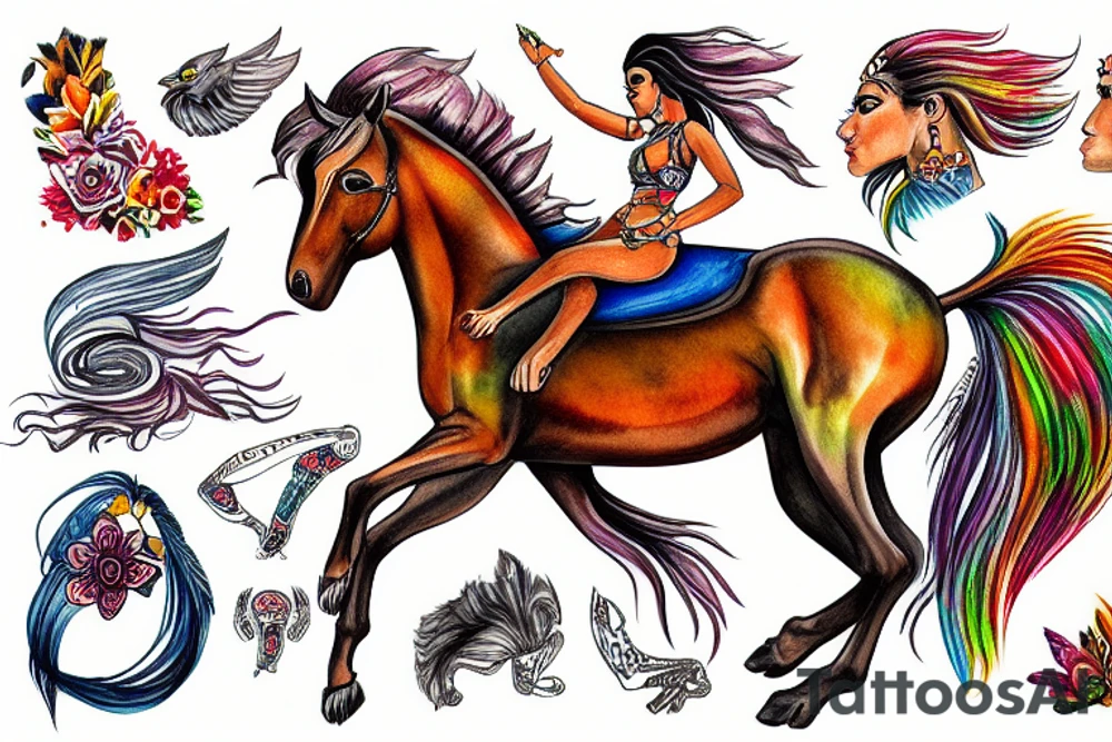 Indian riding a mustang fast tattoo idea