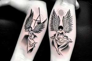 simple angel and devil illustration tattoo idea