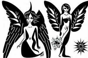 small and simple angel and devil illustration tattoo idea