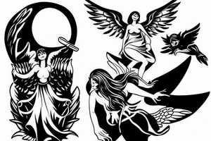 small and simple angel and devil illustration tattoo idea