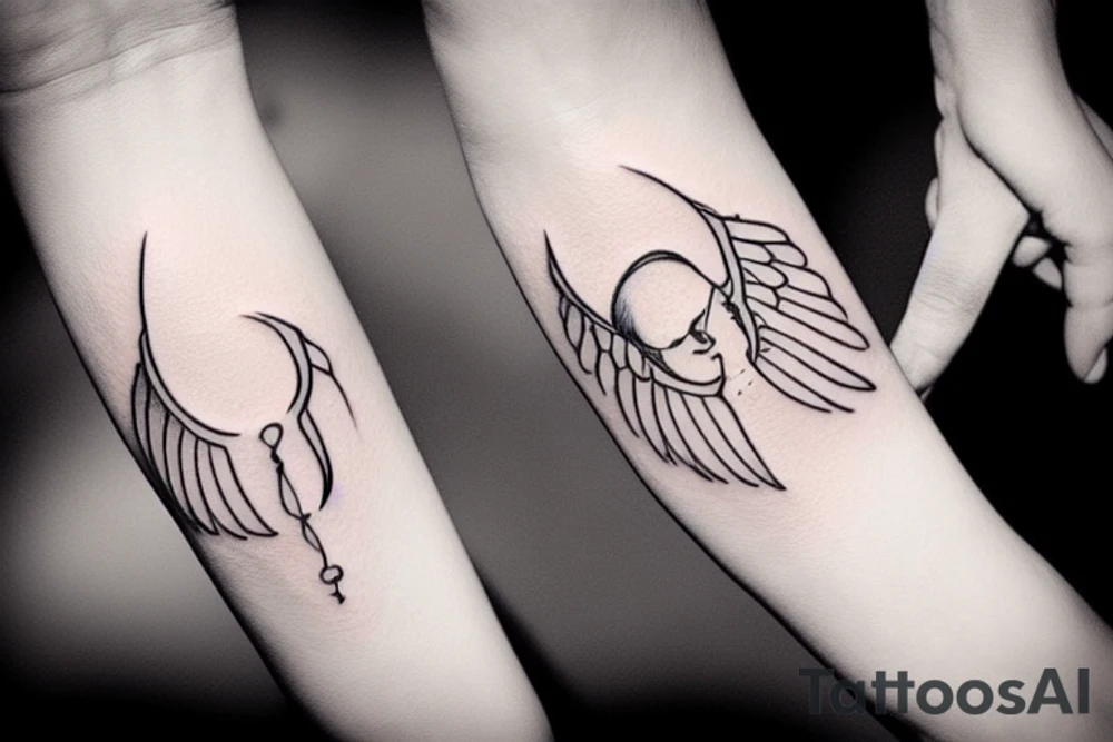 small and simple angel and devil outline tattoo idea