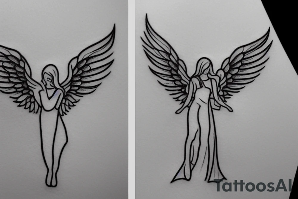 small and simple angel and devil outline tattoo idea