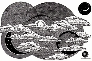 River, clouds, and a moon all in one shape, with the words “no rush” tattoo idea