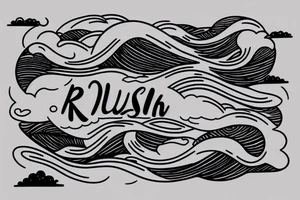 River, clouds, and a moon all in one shape, with the words “no rush” tattoo idea